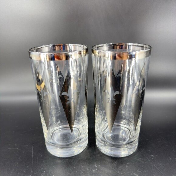 Dorothy Thorpe Silver Harlequin Diamond Fleur de Lis Glasses Highball Barware 2 - Picture 16 of 16